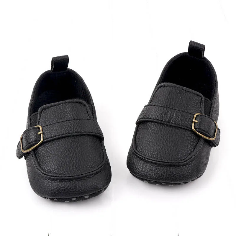 Fashion Infant Crib Shoes for Baby Boys Loafers 1 Year PU Leather Newborn Footwear Toddler Soft Sole Anti-slip Black Baby Items