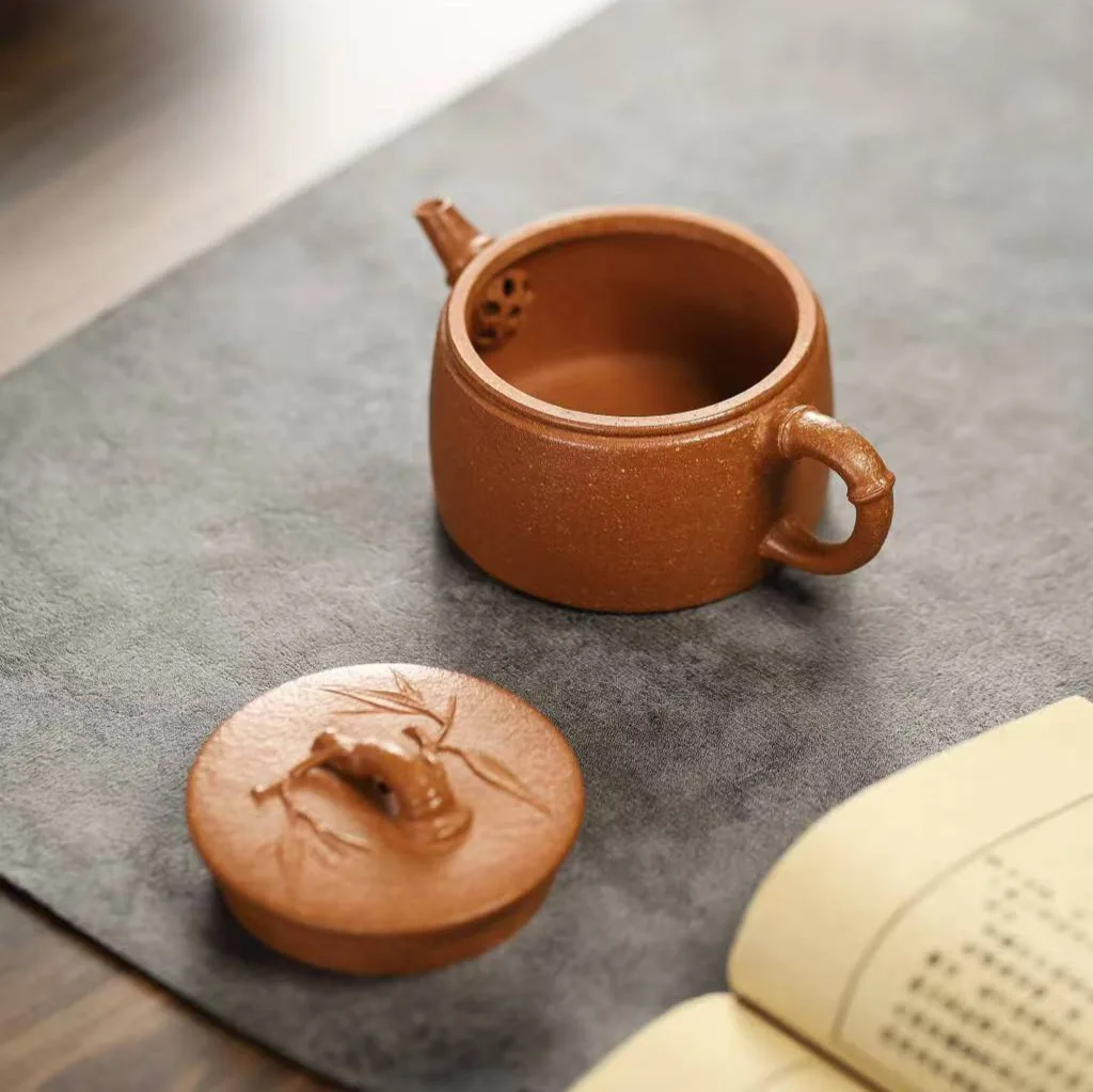 High Quality Real Yixing Jasaho Zisha Clay Teapot Purple Pot Descending Slope Mud Handmade Stick Bamboo Leaf Rhyme