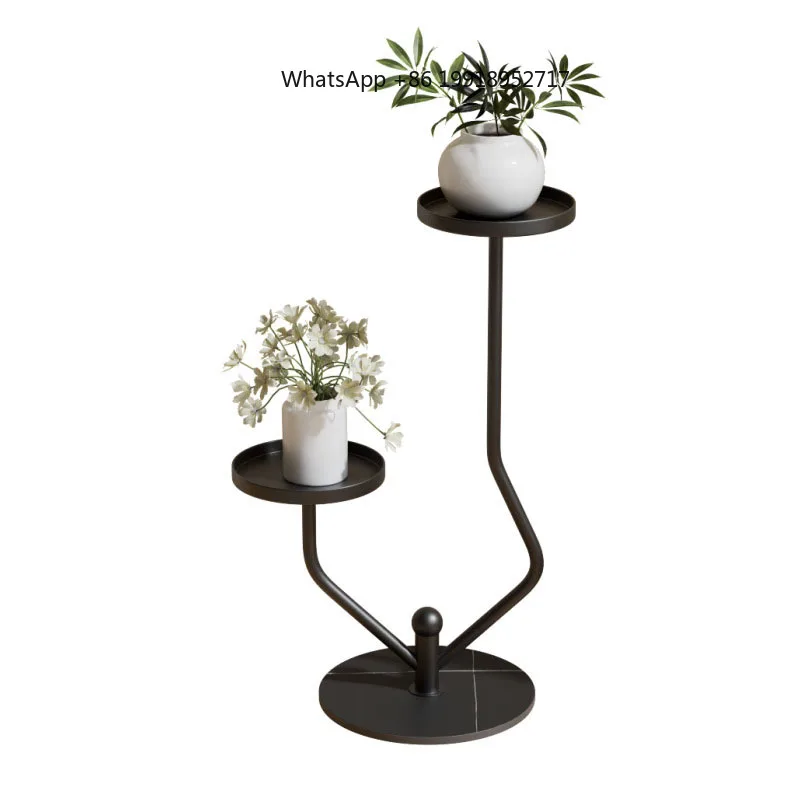 植物スタンド-リビングルーム、バルコニー、オフィスの装飾用の二重花鉢ラック付き金属製植物ラック