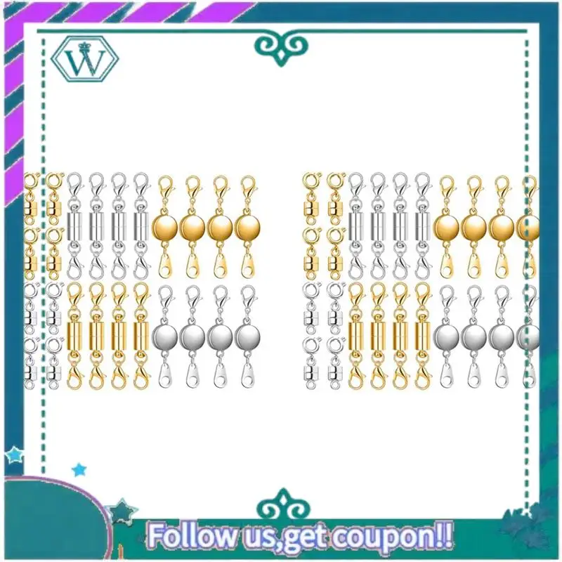 

A09P 48 Pcs 3 Styles Magnetic Necklace Clasps And Closures,Magnetic Clasp Connector Locking Clasp Extender For Jewelry Making