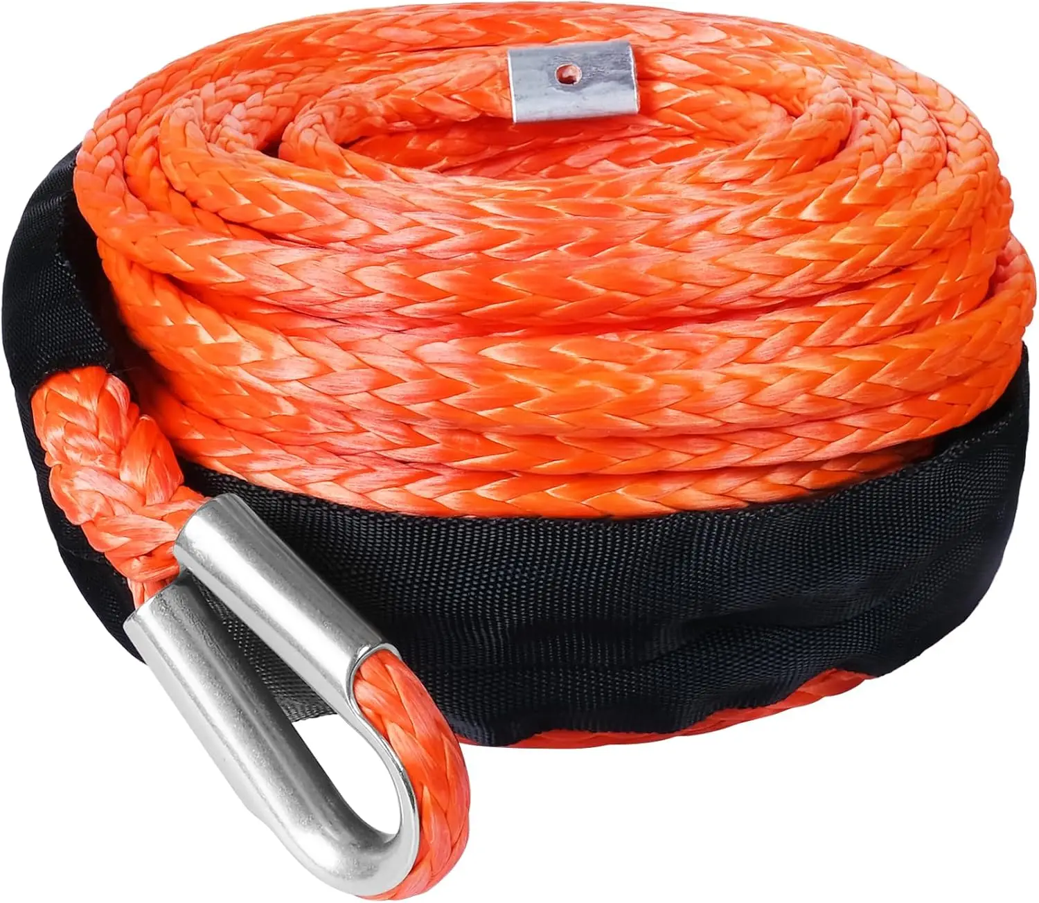 

3/8" Synthetic Winch Rope, 95 Ft Length, 26,500LBs Strength with Protective Sleeve and Thimble for ATV SUV Vehicle (Orange)