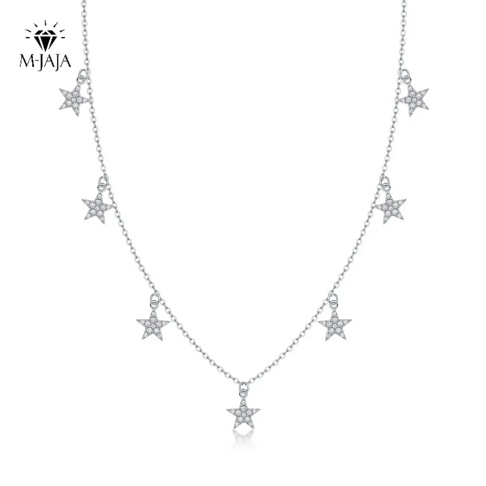 

M-JAJA Full Moissanite Necklace Star Pendant Choker Necklace for Women White Gold Plated S925 Silver Diamond Chain Fine Jewelry