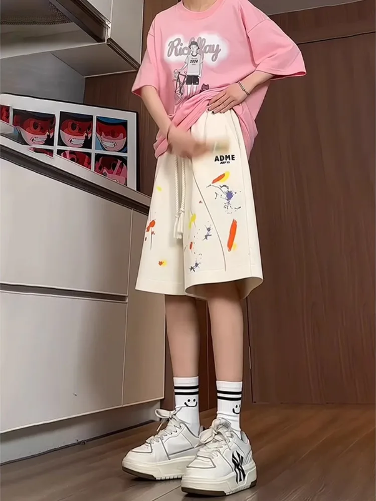 

American fiti Baskeall orts Men's Hip Hop Spor Sle Summer Heavyweight Streetwear Five-Quarter Length Casual Pants