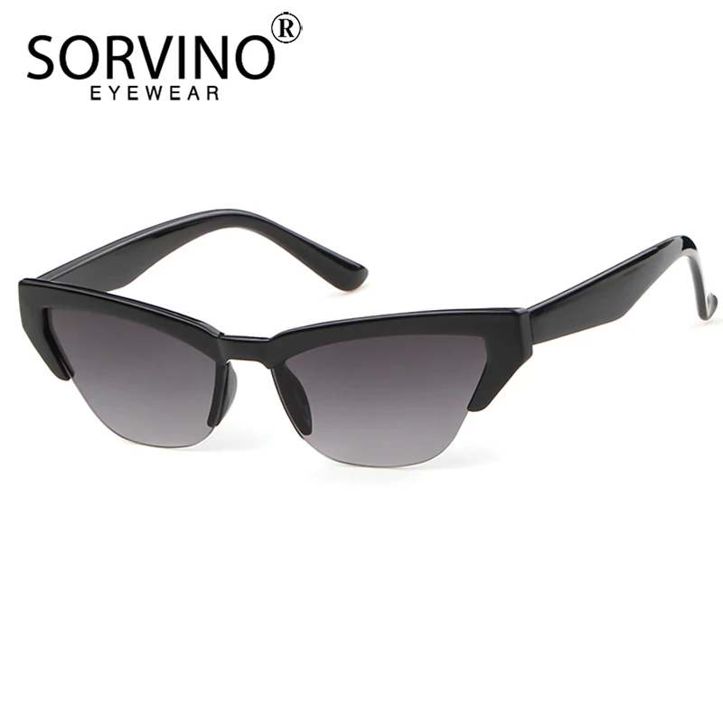 SORVINO Retro Cat Eye Sunglasses Women Rimless Half Frame Titanium Small Black 90s Luxury Designer Sun Glasses Shades UV400