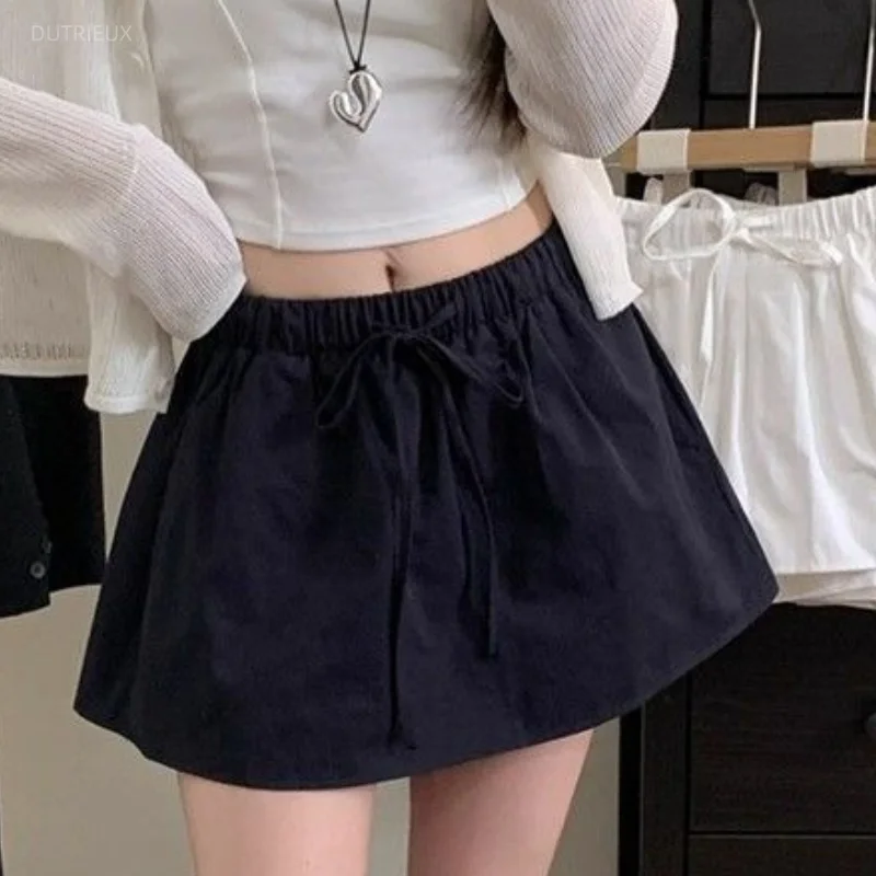 Early Autumn Y2k Mini Skirt Drawstring Solid A-line Sexy Women Skirt Korean Fashion High Waist Low Waist Faldas Mujer