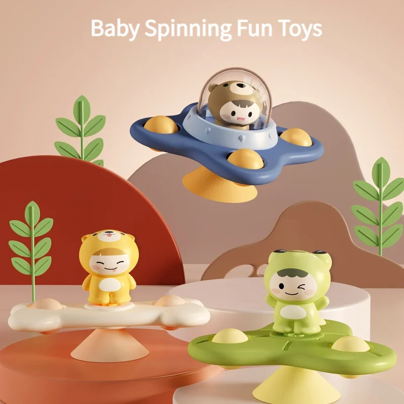 3 Pcs/Set Baby Suction Cup Spinning Gyro Toys, Baby Color Recognition Soothing Toys, Bath and Table Fun Educational Toys