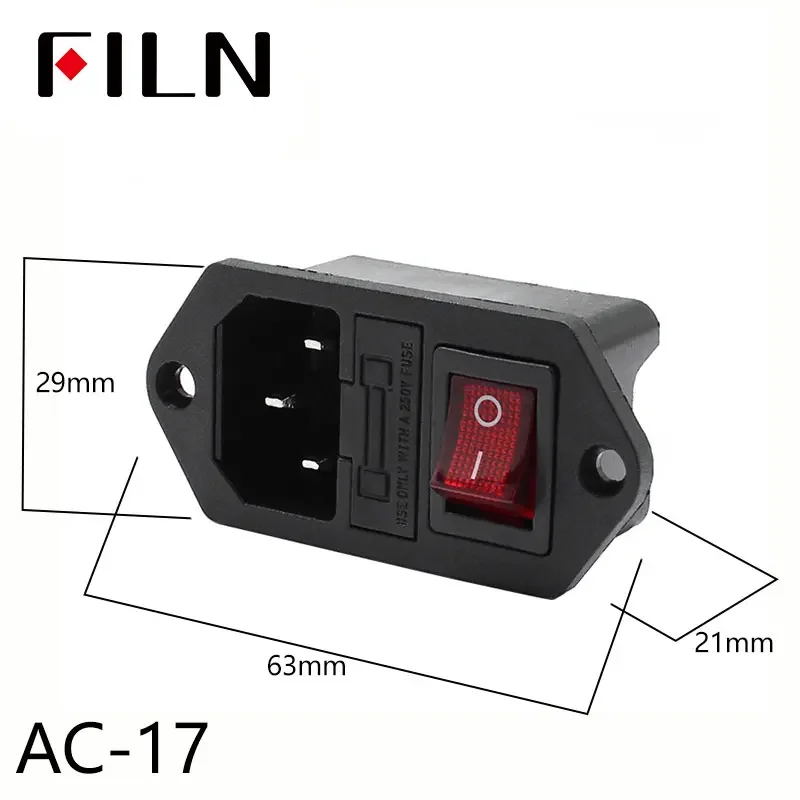 IEC320 C14 Elektrische AC-Buchse 3-polig Rot LED 250V 10A Sicherung Buchse Stecker Einlassanschluss 2-polige Buchse Montage-Wippschalter – Detail 36