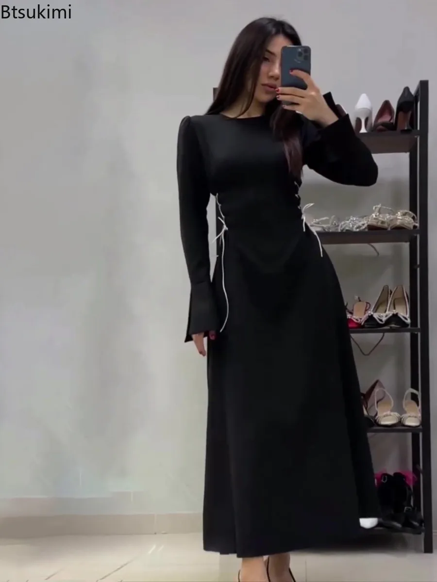 Otoño nuevo vestido largo de manga acampanada para mujer diseño de vendaje de moda mangas largas vestido ajustado de cintura alta vestidos elegantes de mujer