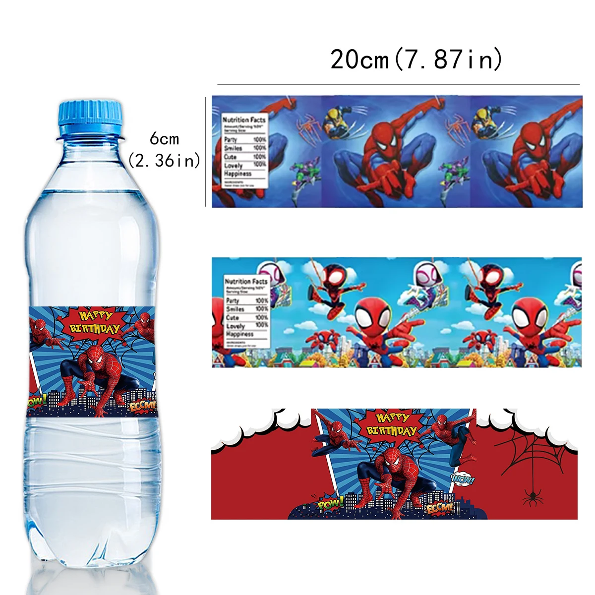 ملصقات زجاجة مياه سبايدرمان ملصق سبايدرمان لحفلات أعياد الميلاد ملصق مضاد للمياه لحفلات استقبال المولود الجديد للأولاد ومستلزمات الحفلات #1