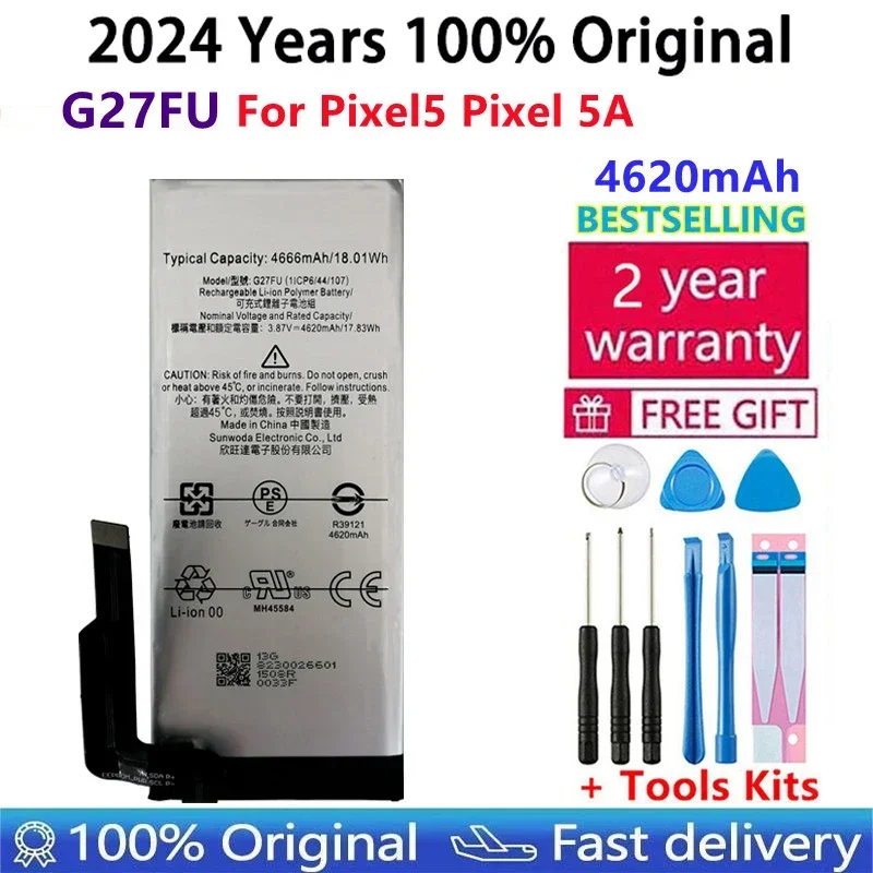 

100% Original New High Quality G27FU 4620mAh Phone Replacement Battery For HTC Google Pixel 5A Batteries Bateria +Tools