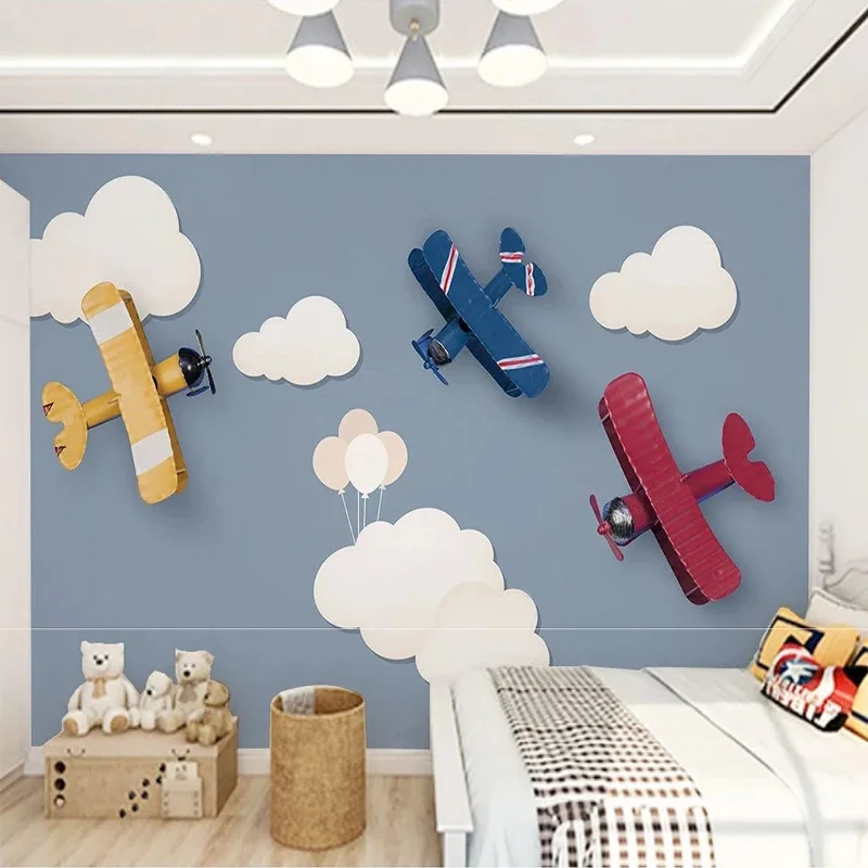 Custom Mural Wallpaper 3D Modern Cartoon Hot Air Balloon Airplane Children's Room Background Wall Papel De Parede Home Décor