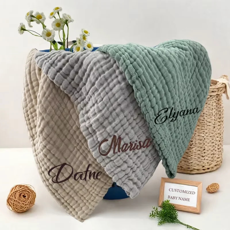 Personalized Muslin Baby Bath Towel 6-Layer Cotton Gauze Super Absorbent Quick Dry Newborn 0-3Y Beach Travel