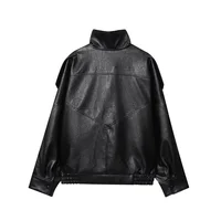 MUJER Faux Leather Women's Jacket Black Oversize Bomber Jackets for Women Outerwears Winter Overcoat Female Fashion Jacket Woman 4