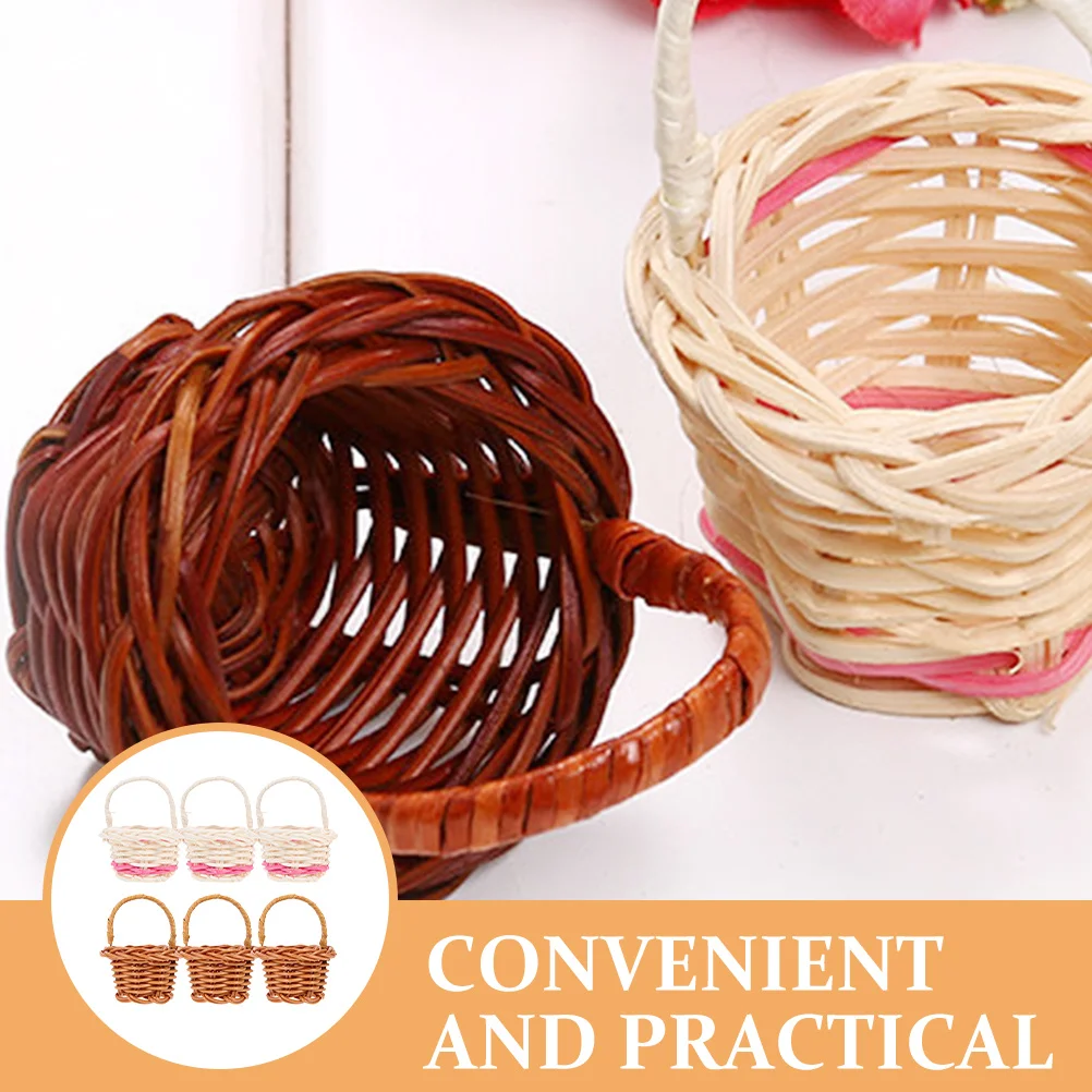 

6Pcs Unique Mini Woven Baskets With Handle Cute Small Storage Baskets For Wedding And Party Decor