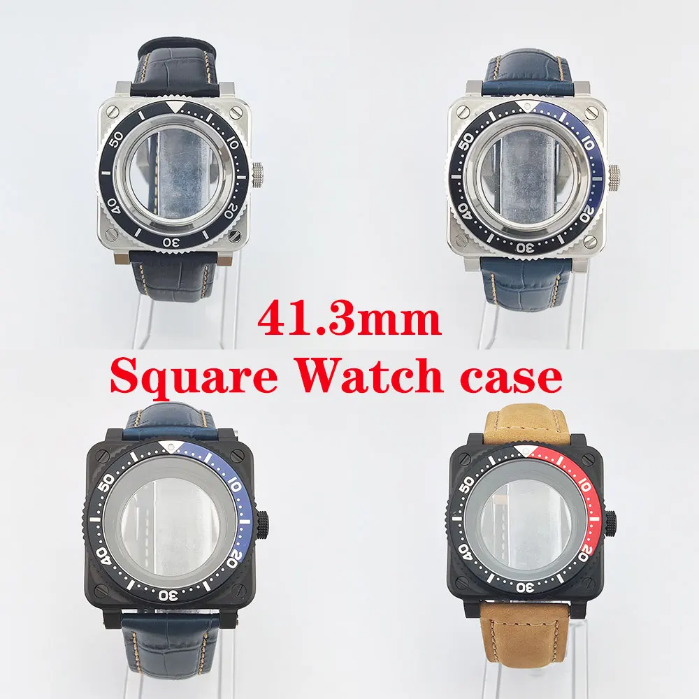 

Корпус для часов 41,3 мм, механизм NH35, квадратный корпус, сапфировое стекло, корпус из нержавеющей стали, кожаный ремешок, аксессуары для часов