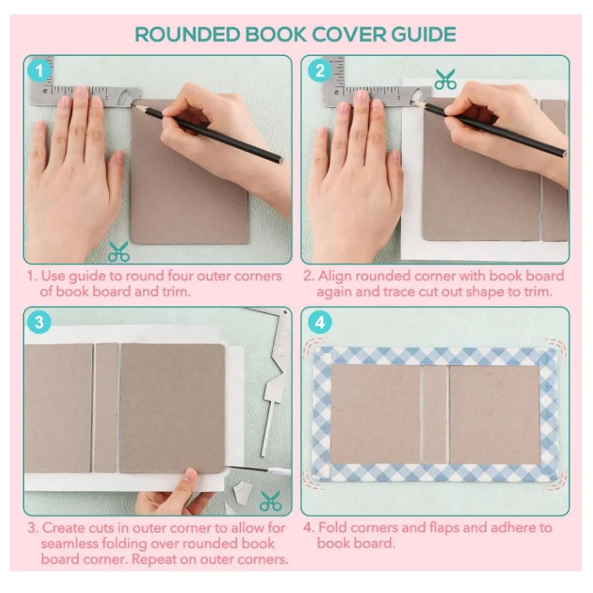 3 PCS Book Cover Guide, 5-in-1 Stainless Steel Metal Bookbinding Tool Scrapbook Album Making Tool Ruler