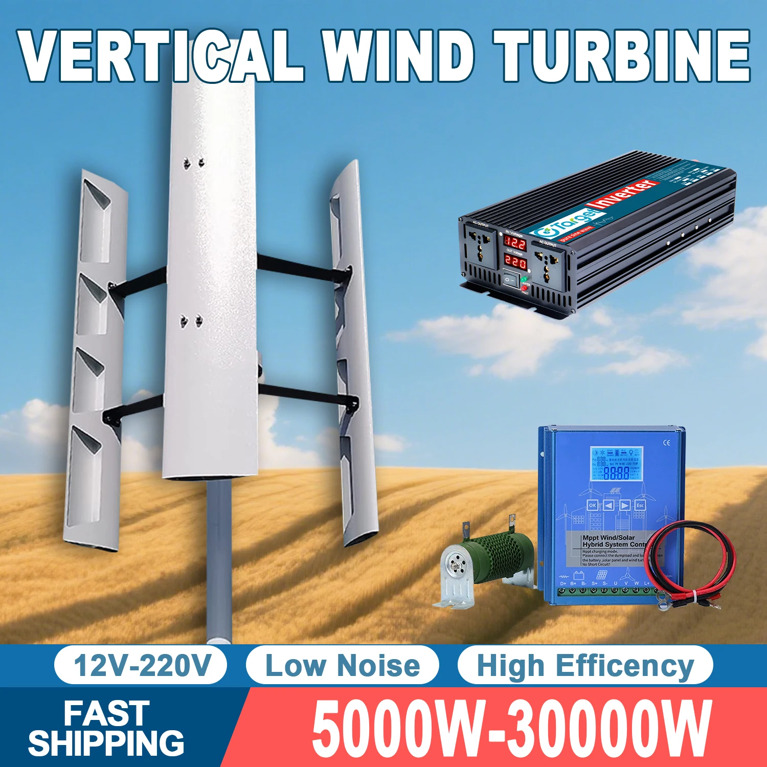 

Factory 10KW 15KW 20KW Wind Turbine Generator Vertical Windmill 10000W 12V 24V 48V With Free MPPT Controller For Home Low Noise