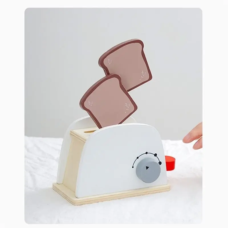 WOWFU-Tostapane in legno Gioca con accessori da cucina Gioca al cibo Pane, burro, taglio di uova in camicia Finta per bambini Facile