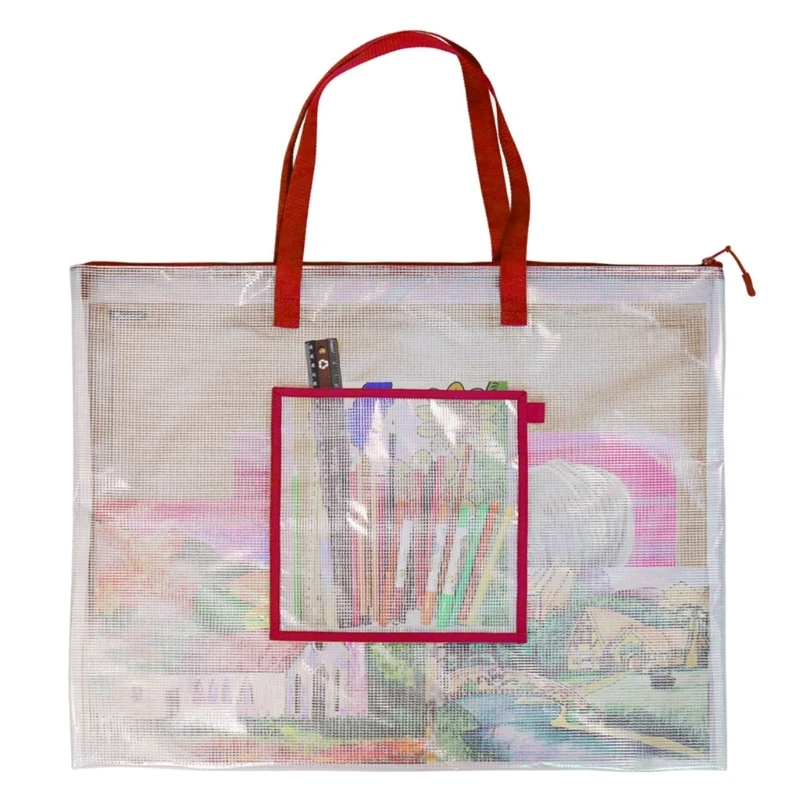 Mesh Project Bag Clear Mesh Poster Organizers Bag with Carry Handle Waterproof Artist Carry Bag for Kid, Artist, Painter
