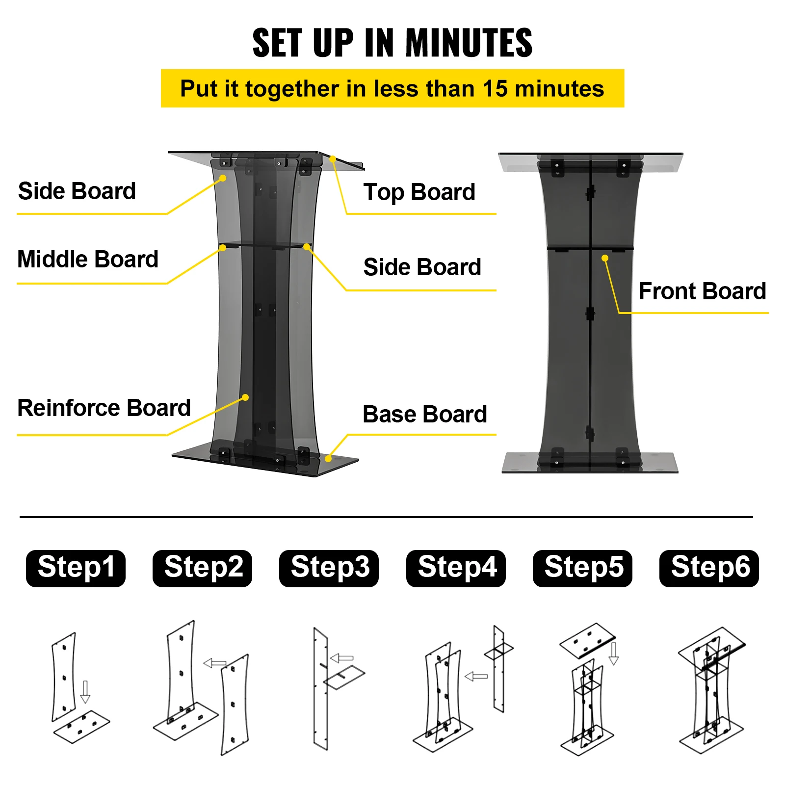 VEVOR 47" Clear Podium Stand Floor-Standing Acrylic Podium Lectern W/ Reading Surface & Storage Shelf  for Church Office School