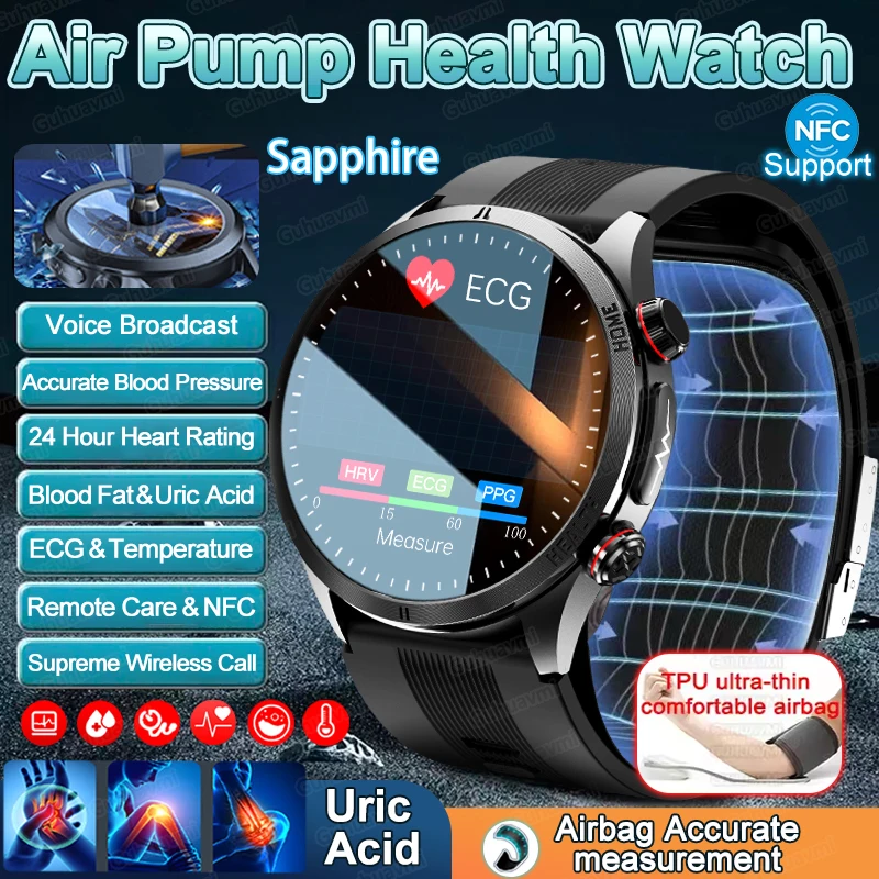 

NEW Blood Pressure Air Pump Smart Watches Man Sapphire Glass AMOLED ECG Blood Oxygen Sport Health Tracking Smartwatch NFC 2026