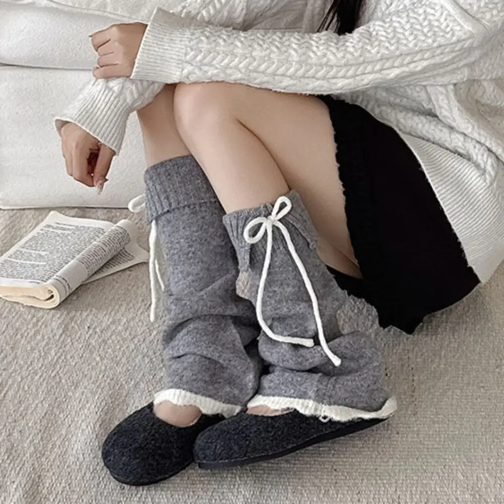 

Fashion Y2K Lace Up Leg Warmers Sweet Ballet Flare Women's Plush Stockings Hosiery Loose Knit Banding Leggings Women