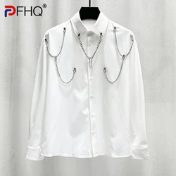 PFHQ Men's Heavy Industry Tops Handsome Niche Design Chain Personality Handsome Loose Fitting Light Luxury Shirts Summer 21Z4149