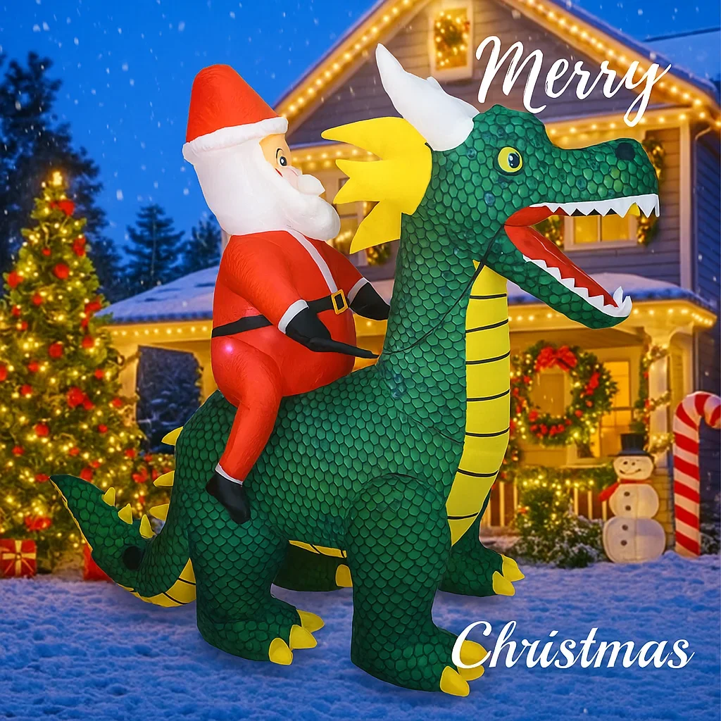5.9FT Inflatable Toy Christmas Santa Riding Dragon Decor LED Xmas Yard DecorationUnique Home Ornament Christmas Gifts Supplie