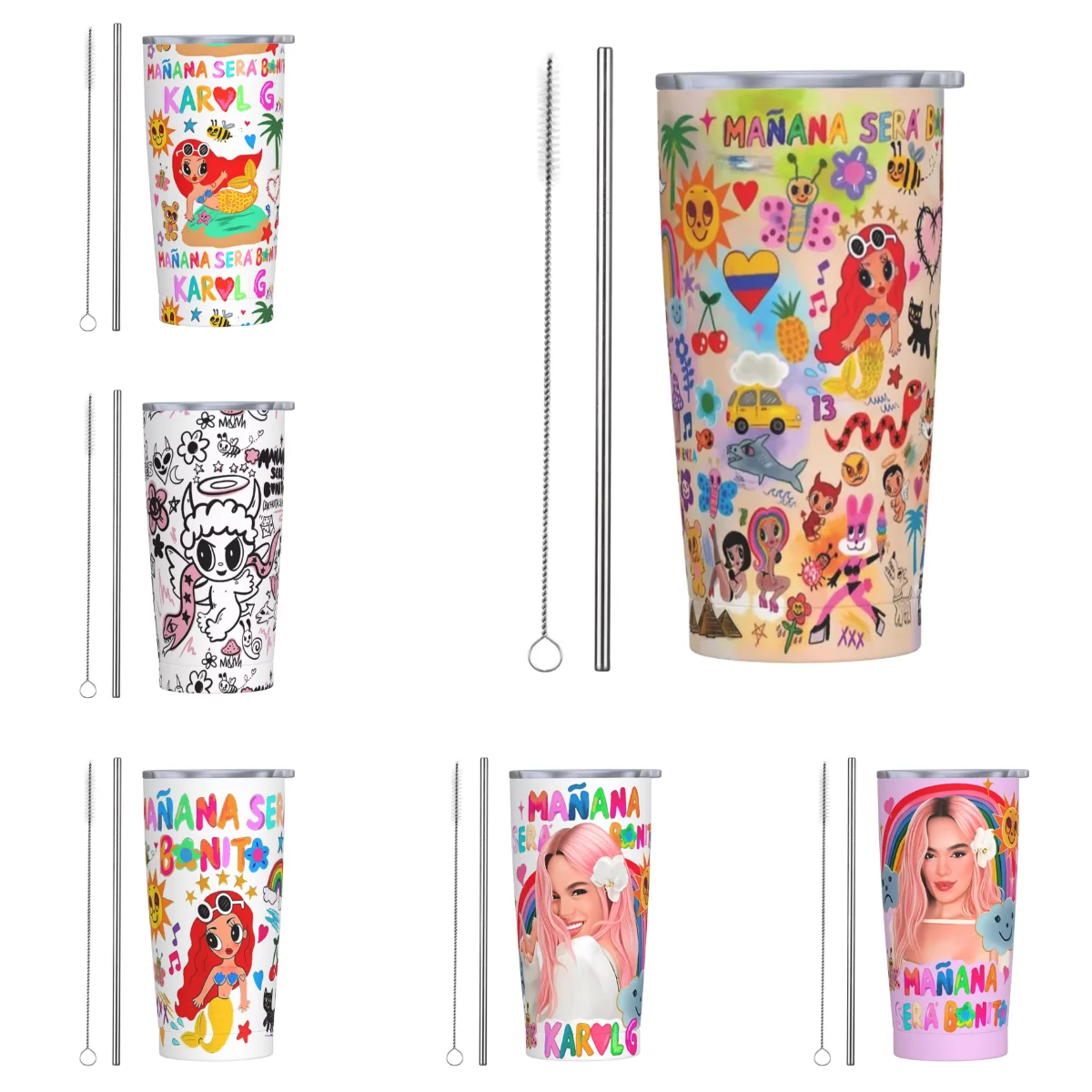 Musician Karol G Stainless Steel Tumbler Colombian Singer Bichota Coffee Mug With Straws and Lid Car Mugs Drink Water Bottle