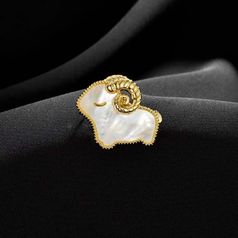 Exquisite Metal Golden Sheep Brooch Inlaid Rhinestone Gold Plated Lucky Ram Breastpin Detailed Engraving Colorful Crystals