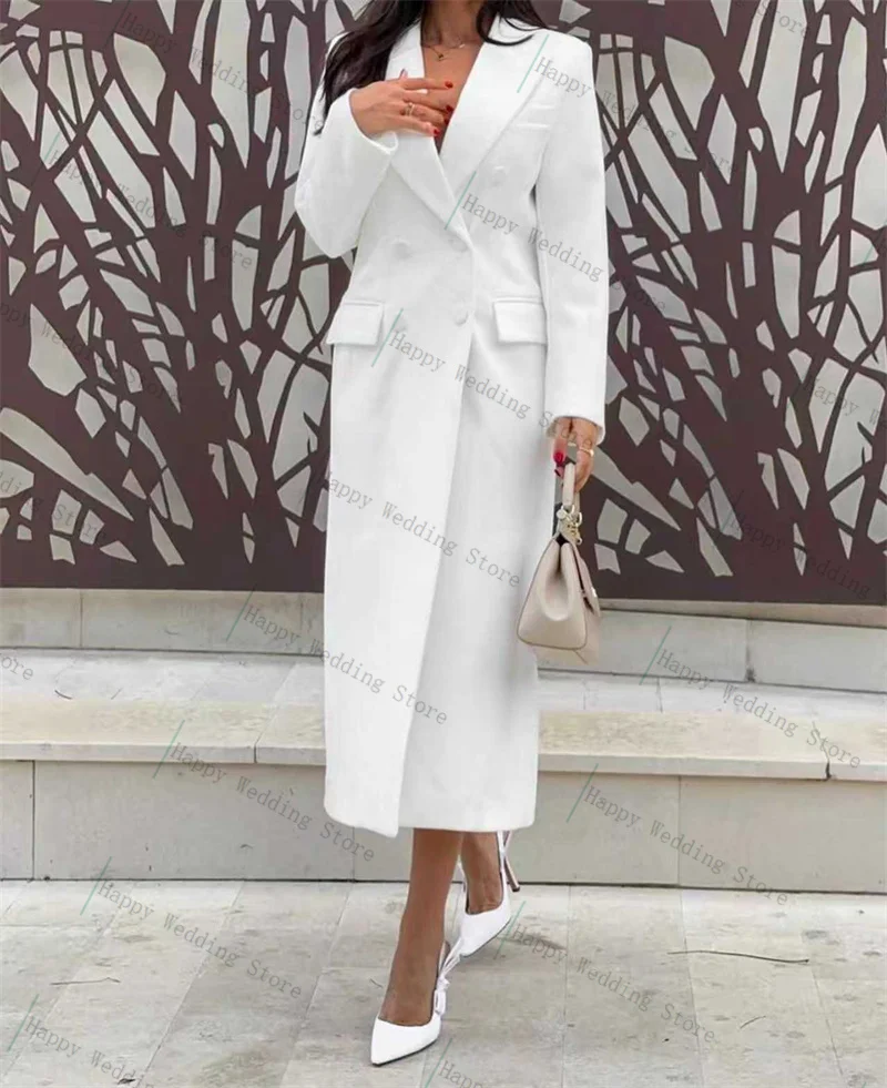 

White Elegant Women Suit 1 Piece Long Blazer Prom Dress Autumn Fall Formal Office Lady Customized Jacket Wedding Tuxedos Coat