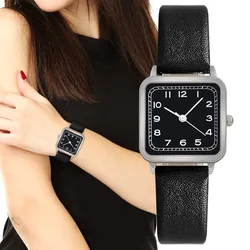 Montre à quartz avec bracelet en cuir pour femme, montres-bracelets à cadran carré, cadeau étudiant de luxe, offre spéciale, livraison directe