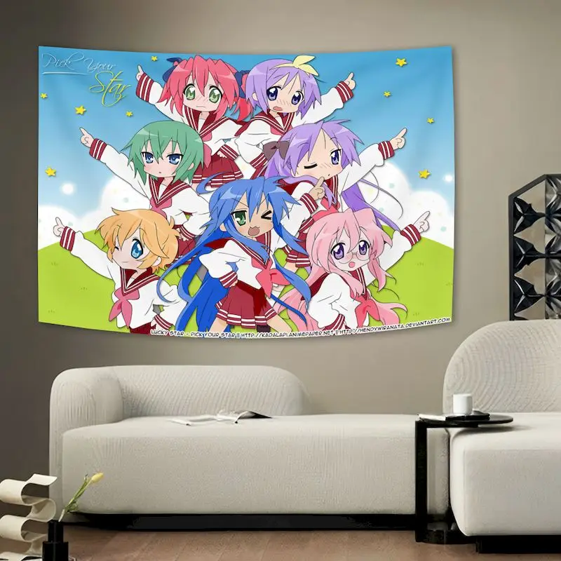VIKAMA Lucky Star Anime Girls Tapestry Wall Hanging, 6 Designs, Wall Decor for Bedroom Living Room Dorm
