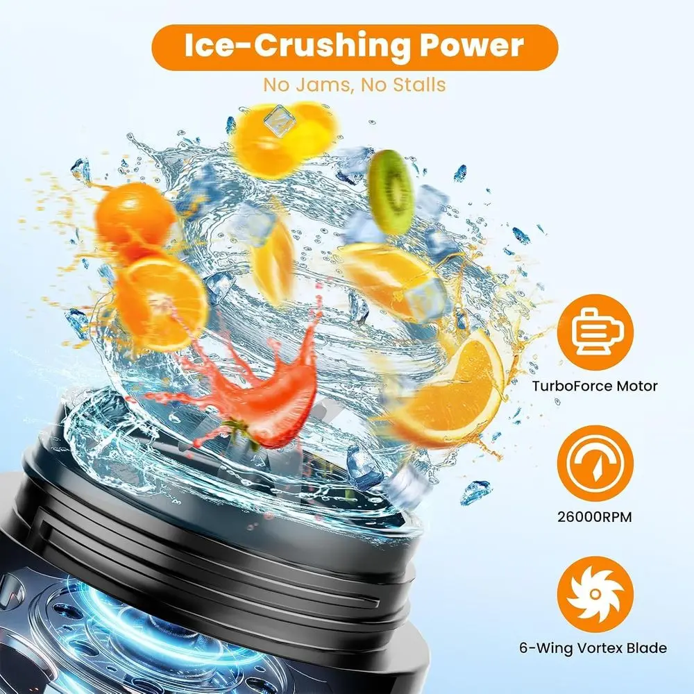 Personal Size Portable Blender, 16oz Mini Smoothie Blender with On-Go Lid & Sip Lid, 26000RPM Rechargeable Cordless Blender or T