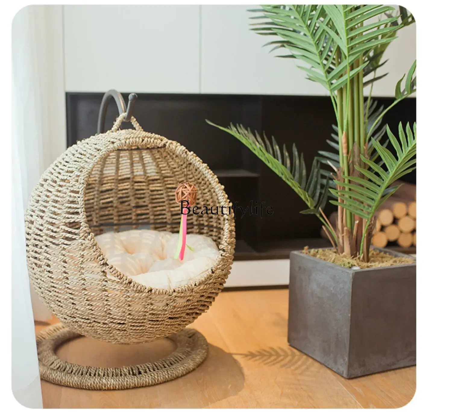 2Rattan cat nest hanging basket semi-closed four-season universal removable and washable pet supplies cat bed villa