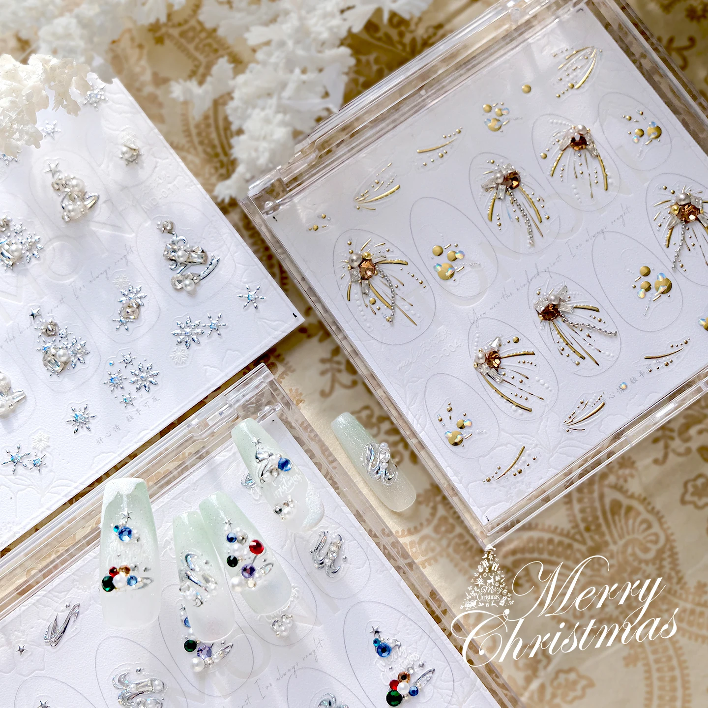 Lusso 3D impilato strass fuochi d'artificio adesivi per unghie natalizi diamante in rilievo lucido festivo nail art decalcomania accessori per salone