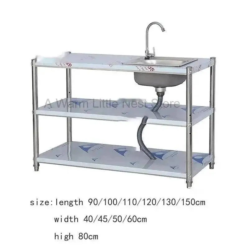 Steel Commercial Storage Kitchen Sinks Stainless Kitchen Accessories Balcony Garden Wash Basin with Bracket Three-tier Sink Rack