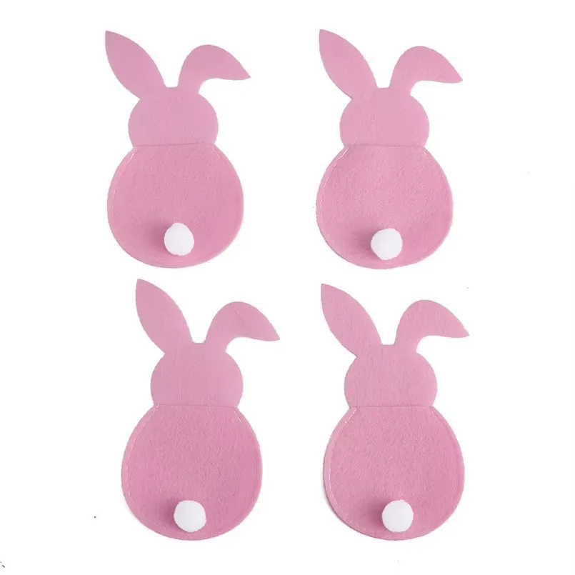 4Pcs Easter Bunny Felt Cutlery Holder Bag Happy Easter Decorations for Home Tableware Accessories Rabbit Cutlery Cover Bag Table - Image 6
