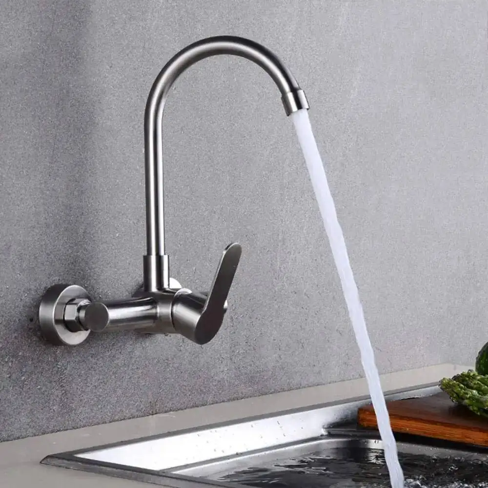 

Stainless Steel Double Hole Wall Mounted Cold And Hot Balcony Rotating Kitchen Faucet Torneiras De Cozinha Batidora