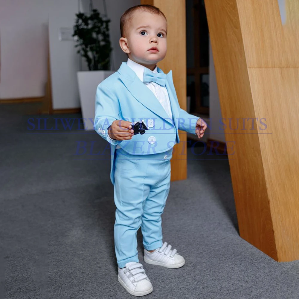 

Одежда для маленьких мальчиков, синий однотонный комплект из 2-х предметов, куртка и брюки, элегантная двубортная одежда с лацканами сзади, роскошная одежда для крещения