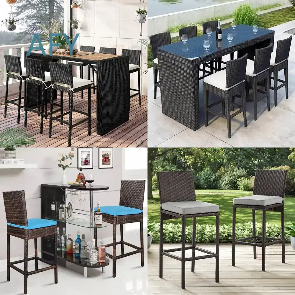 Outdoor Bar Stool for Patio Garden Balcony Deck Outdoor Furniture High Back Wicker Chair for Outdoor Bar Table Rattan Bar
