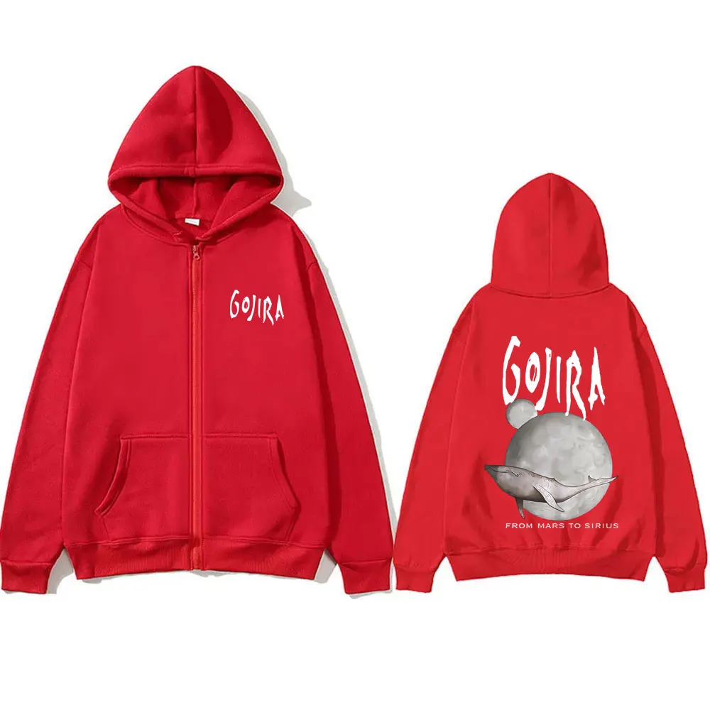 روك ميتال باند Gojira من المريخ إلى سيريوس تحلق الحيتان ألبوم الموسيقى الجرافيك قلنسوة بسحاب الرجال موضة Vinatge زمم سترة