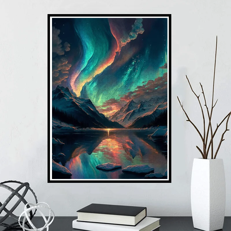 1000pcs Jigsaw Puzzle for Adults & Families - Northern Aurora Borealis Large Wall Art with 1000pcs, Challenging 5D Color Puzzl