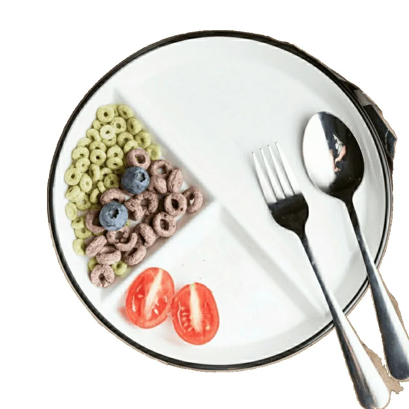 

Plate, sub-plate, household sub-grid fat reduction breakfast ceramic three-grid plate
