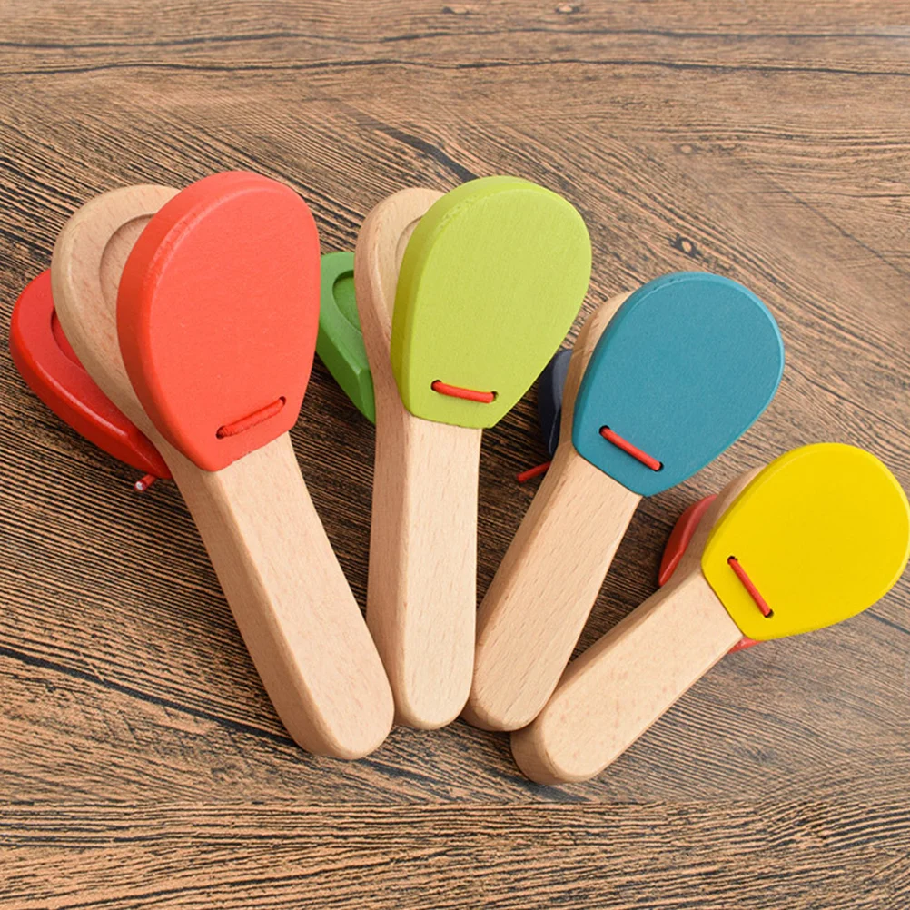 3 Pcs Baby Handle Castanet Wooden Kids Musical Instruments Sensory Development Toys Educational Percussion Toys