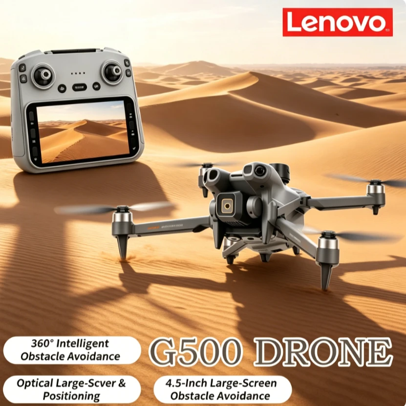 Dron GPS Lenovo G500 con Pantalla de 4.5'', Control Remoto, Cámara Dual y 360° °   Dron Cuadricóptero Plegable con Evitación de Obstáculos, Flujo Óptico, Largo Alcance y FPV