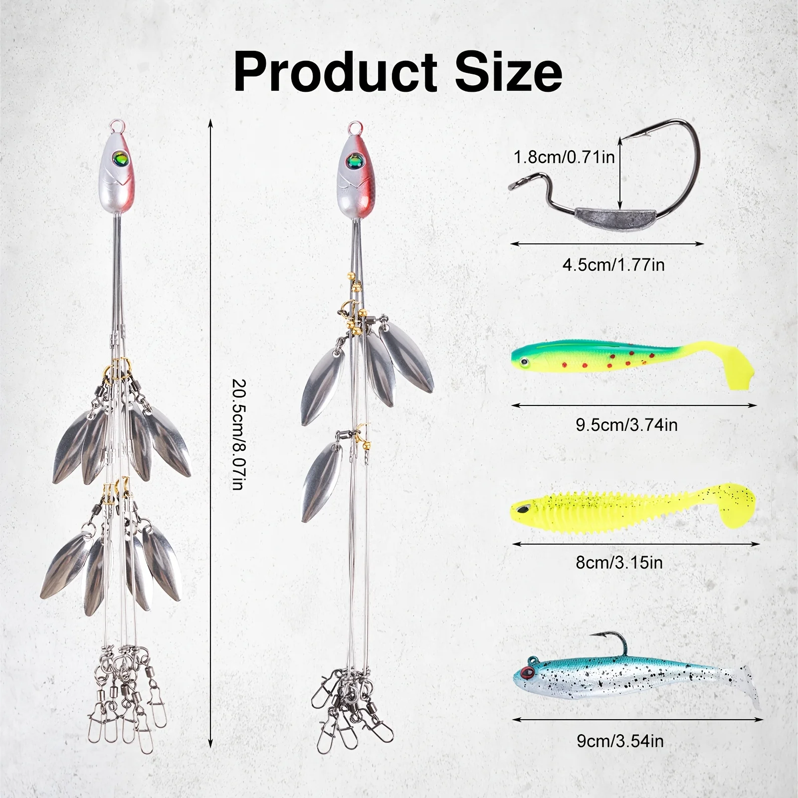 Goture Alabama Umbrella Rig Bait with 4 Spinners Fishing Lure Stainless Steel Snap Swivel Offshore Fishing Gear with Hook