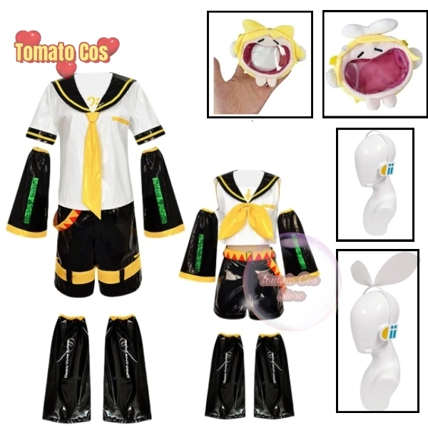 Fantasia de Cosplay de Kagamine Len e Rin, Uniforme com Mangas e Leggings, Headwear para Comic Con, Roupas