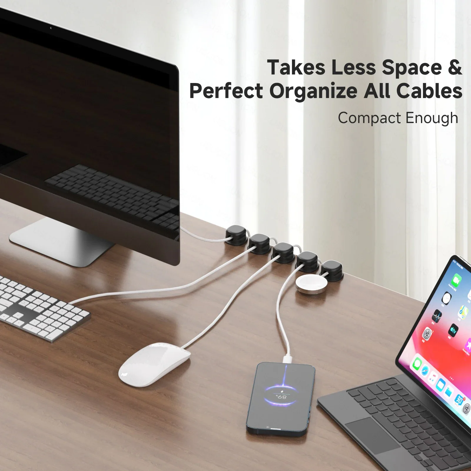 Magnetic Phone Cable Clips Under Desk Cord Holder Wire Smooth Management Keeper Office Kitchen Cable Organizer 3/6PCS view 2