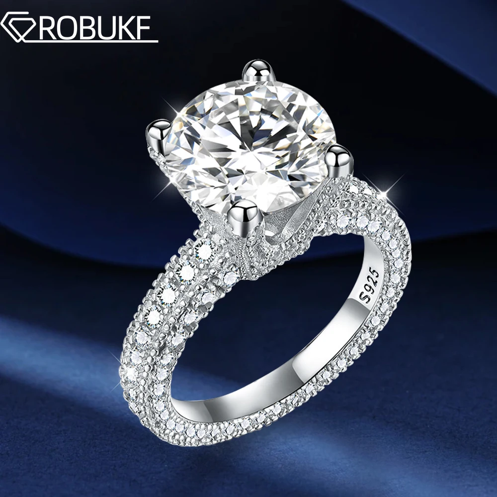 Luxury 5ct Moissanite Engagement Ring for Women Round Cut Full Diamond S925 Silver 18K White Gold Plated Wedding Band Jewelry